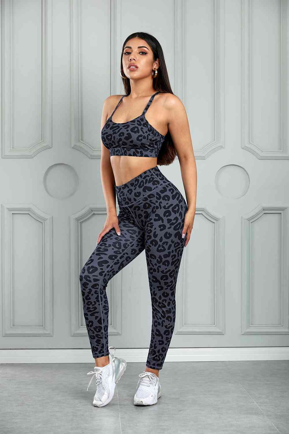 Leopard Cutout Sports Bra and Leggings Set