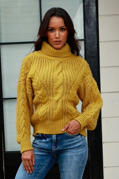 Cable-Knit Turtleneck Long Sleeve Sweater