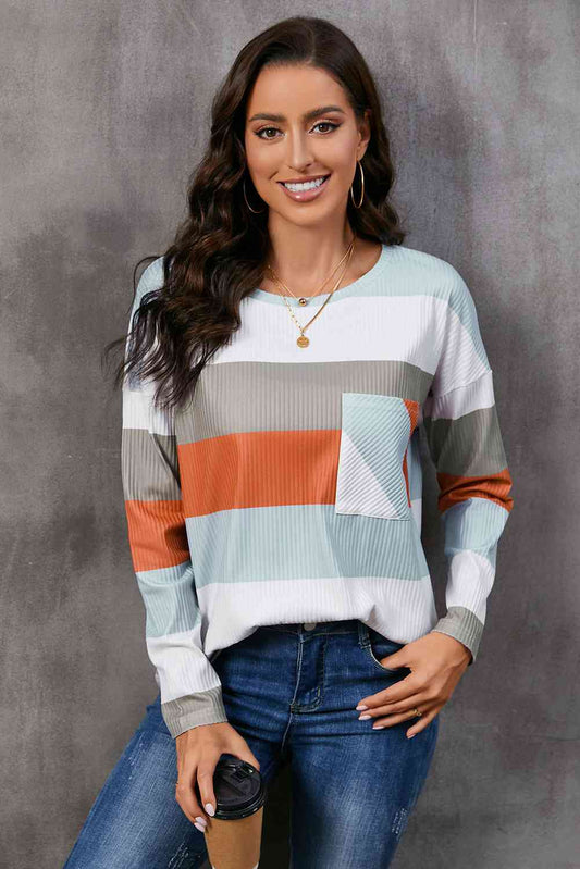 Wide Stripe Top with Pocket