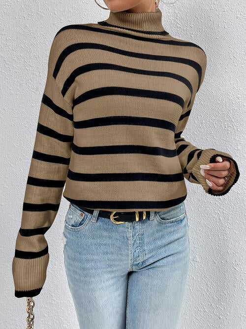 Striped Turtleneck Long Sleeve Sweater